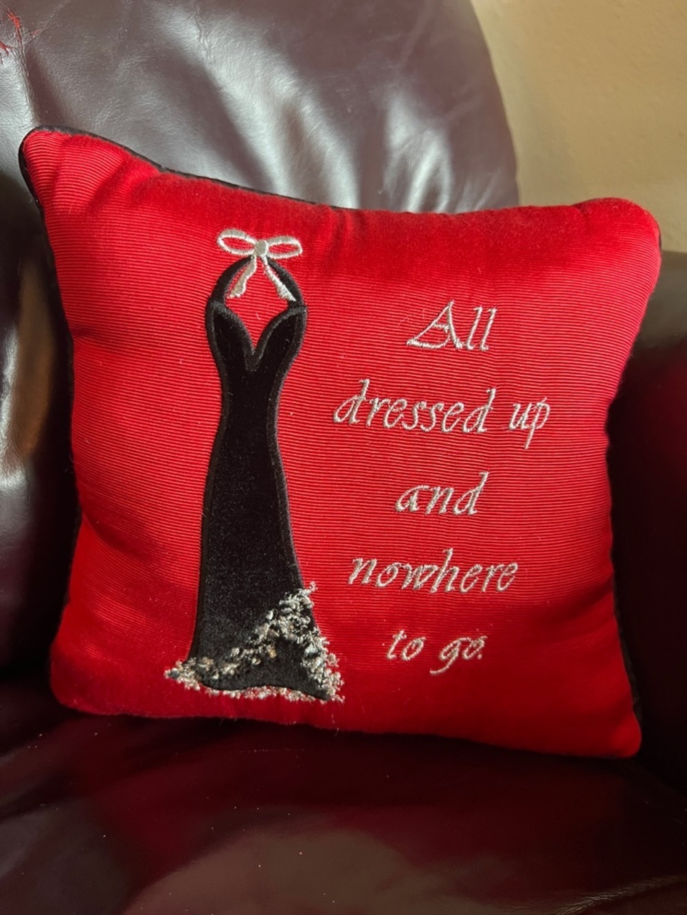 All Dressed Up and Nowhere To Go Small Red Shimmery Throw Accent Pillow